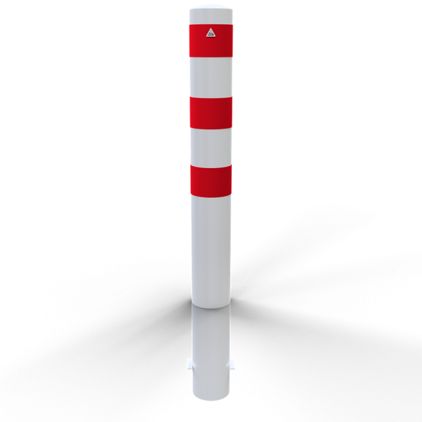 Barrier bollard | Steel tube  152 x 3.2 mm | stationary | for setting in concrete | hot-dip galvanized and white coatedwith three red reflecting stripes | total length: 1500 mm | with welded steel cap